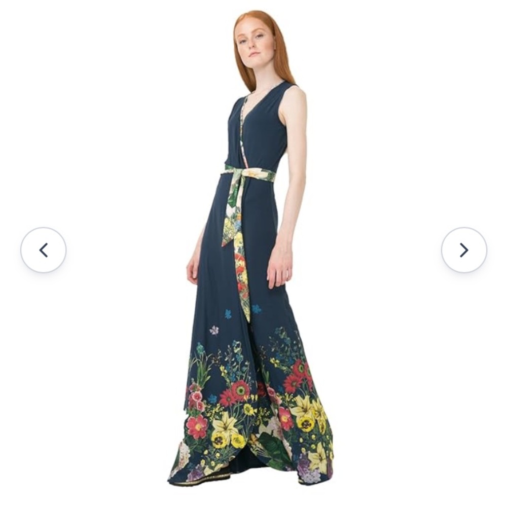 Desiguel Navy Botanical Sleeveless Maxi Dress